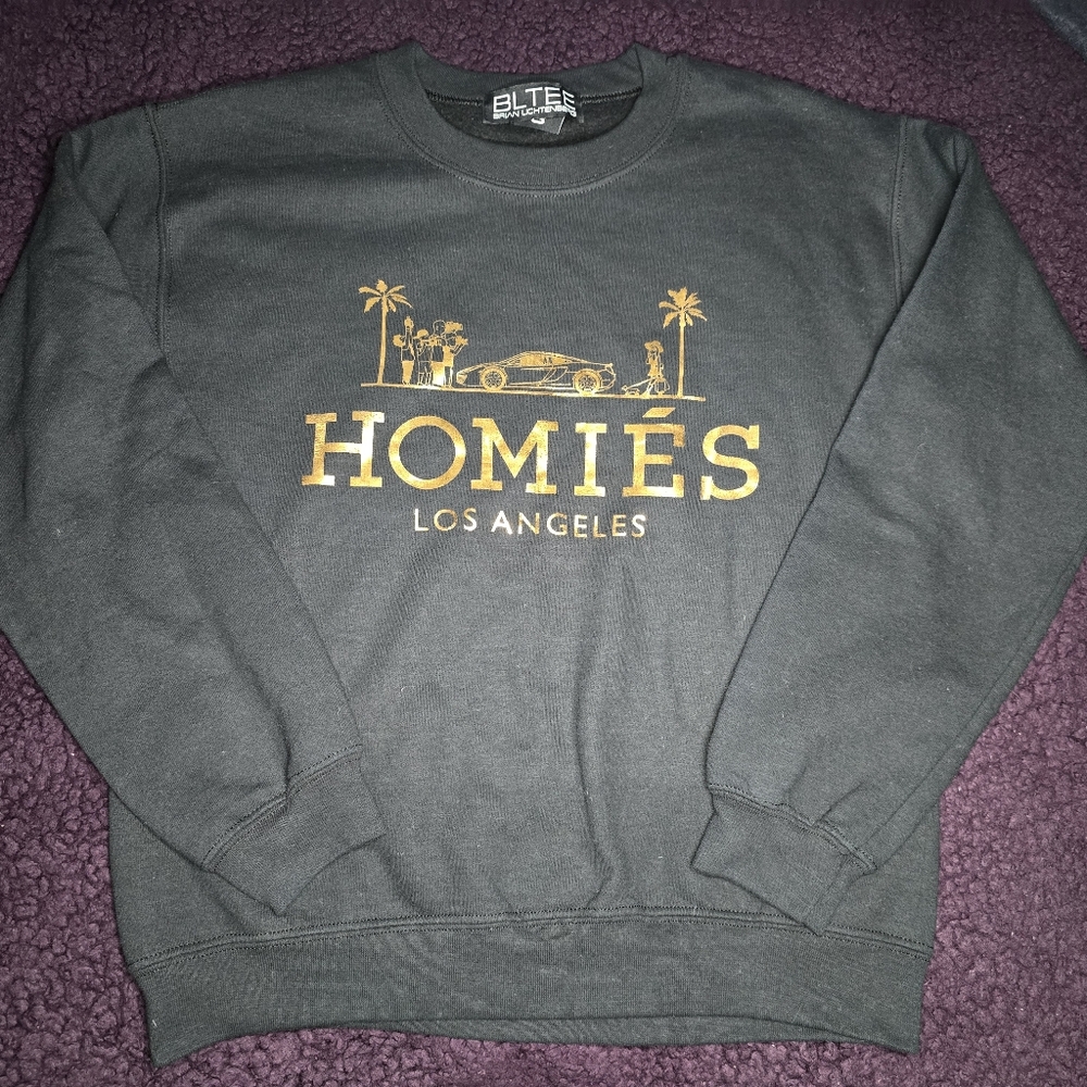 Brian Lichtenberg BLTEE Homies Los Angeles Sweater- Mens SMALL-Black & Gold-LA